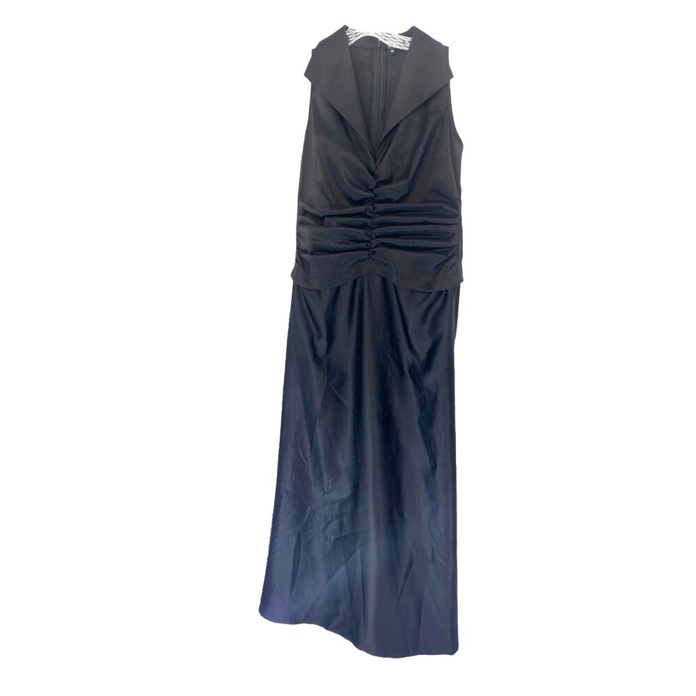 Tadashi Black Ruched Portrait Collar Sleeveless Evening Gown Formal Size 14